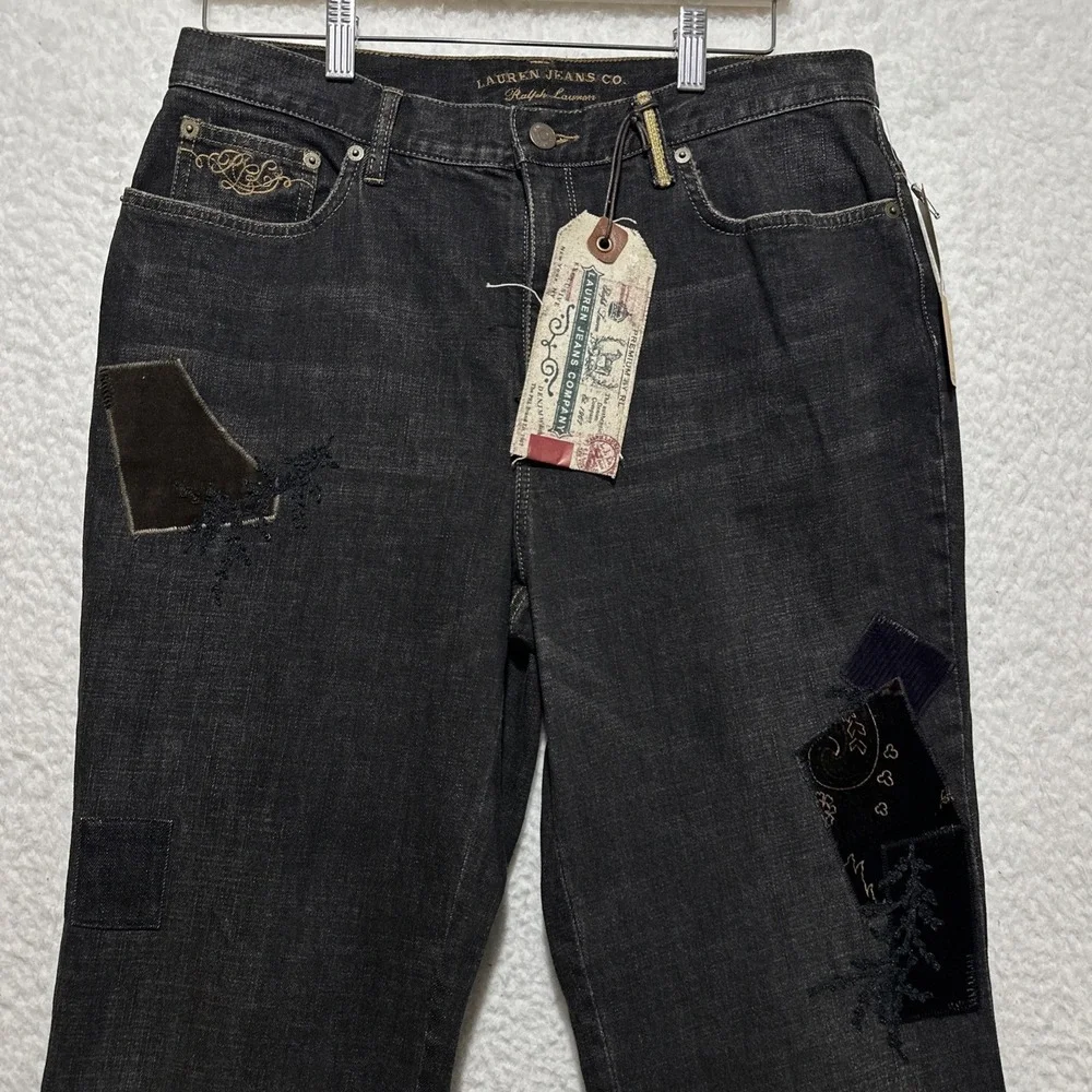 Y2K Vintage Lauren Jeans Co. Ralph Lauren Size 12‎ Black With Decorative Patches - Picture 4 of 16